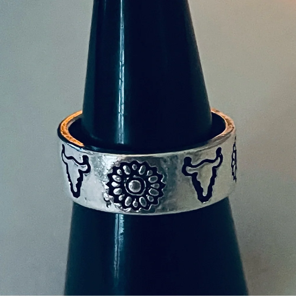 New Artisan Native Silver Bull Sunflower Minimalist Southwestern Ring